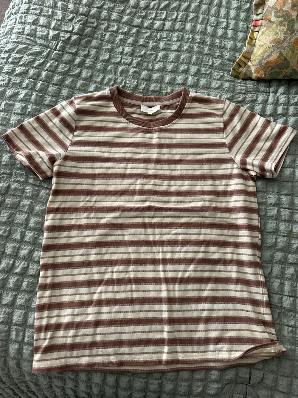 bohme Cream and Brown Striped Short Sleeve Tee